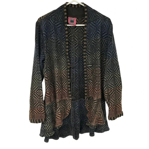 Patricia Palson Cardigan O/S Fiber Artist Hand-Woven Chenille Tail Spin Sweater - Picture 9 of 16
